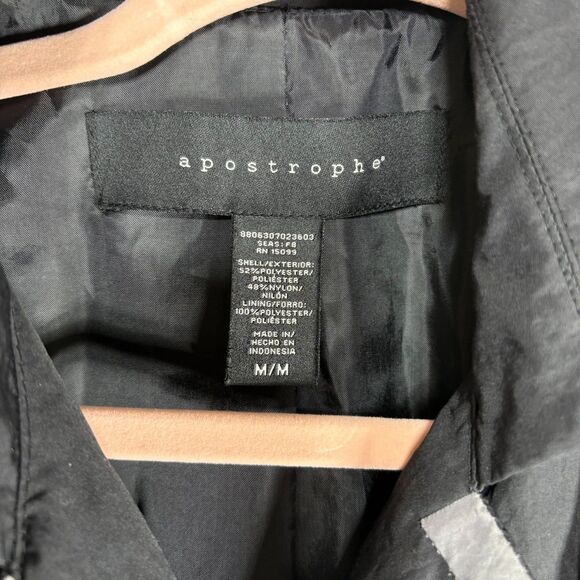 Apostrophe Womens Trench Rain Coat Double Breasted Size Medium Black with Belt - Picture 14 of 16